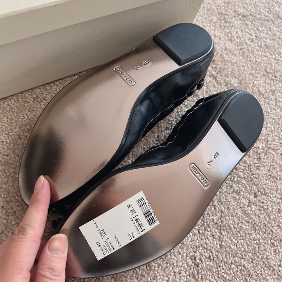 Coach 'Melanie' Women’s Black Leather Jeweled/Beaded Ballet Flats Size: 7 NWB - Picture 5 of 6